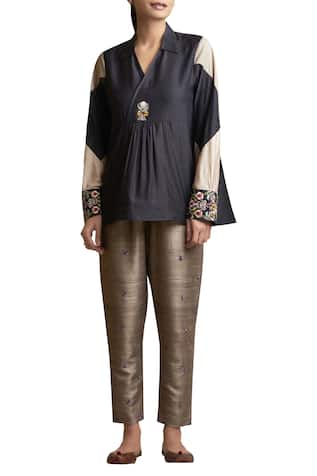 Overlap Tunic with Embroidered Cuffs 
