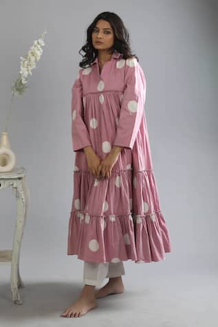 Polka Pattern Tiered Kurta & Pant Set 