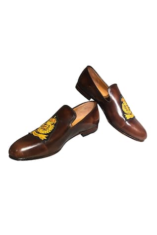 Leather Patchwork Embroidered Loafers