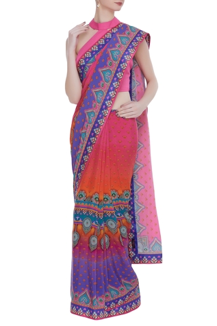 Siddhartha Bansal Floral printed crepe silk saree