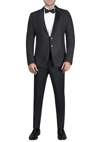 Nivedita Saboo Embroidered double button jacket with shirt, trousers and bow tie