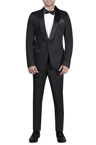 Nivedita Saboo Self textured button jacket with shirt ,trousers and bow tie