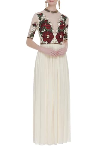 Embroidered Flared Gown 