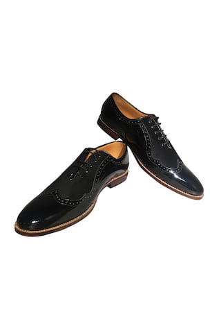 Pure leather & velvet wing tip shoes