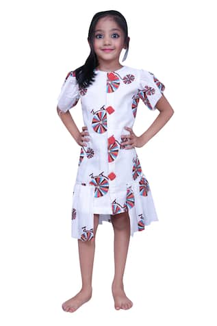 Printed dress with frill sleeves 