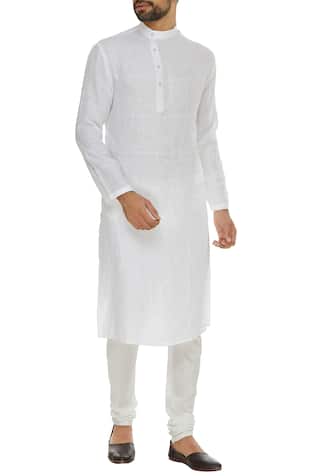 Linen embroidered kurta with metal buttons