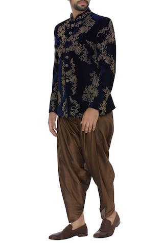 Velvet embroidered bandhgala with patiala pants