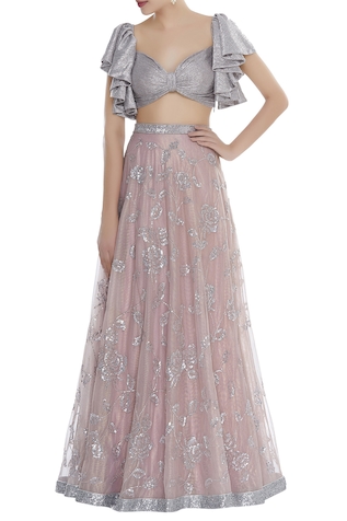 Seema Khan Flared sleeves blouse with lehenga & dupatta