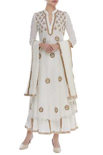 Nazar By Indu A-Line Bead Embroidered Kurta Sharara Set 