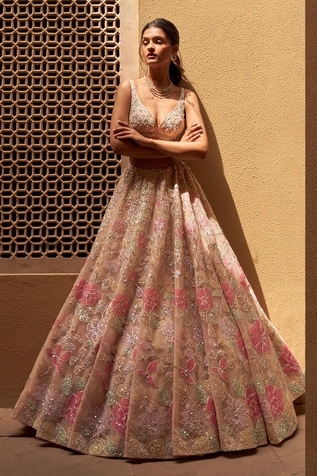 Seema Gujral Floral Applique Lehenga Set