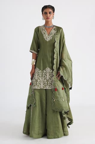 Smriti by Anju Agarwal Floral Jaal Embroidered Kurta Sharara Set 