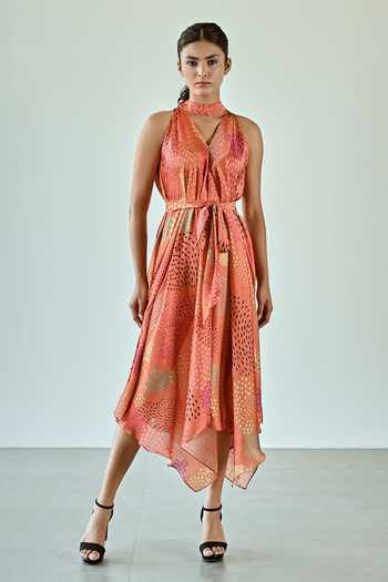 K-Anshika Abstract Geometric Print Dress With Belt 