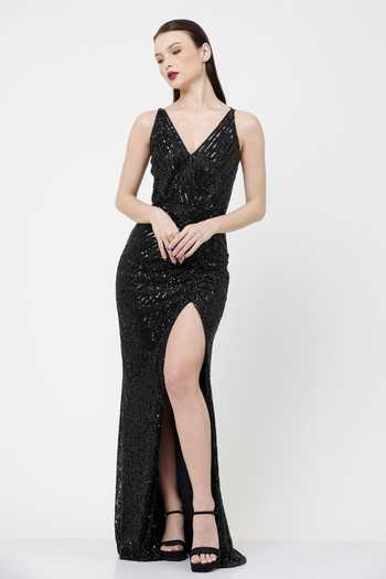 Ambrosia High Slit Hand Embroidered Gown 