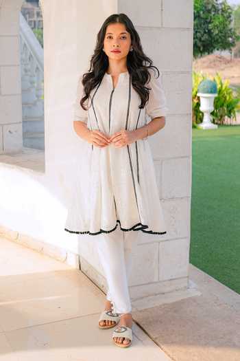 Monk & Mei By Sonia Anand Chikankari Embroidered Anarkali & Pant Set 