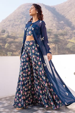 Suruchi Parakh Pearl Embroidered Jacket Flared Pant Set 