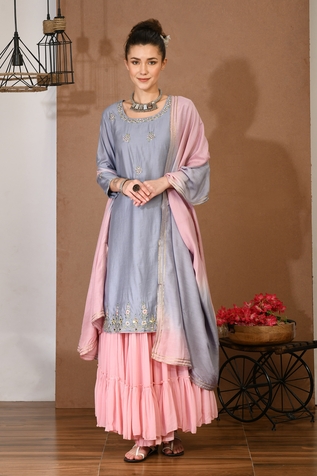 Adara Khan Floral Embroidered Kurta Sharara Set
