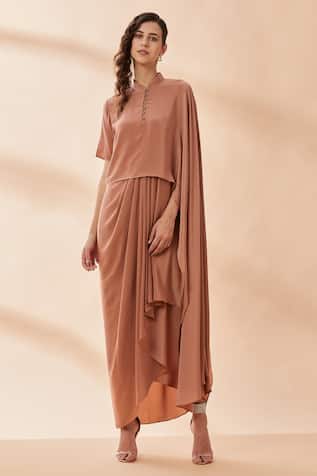 Band Collar Draped Dress For Kids