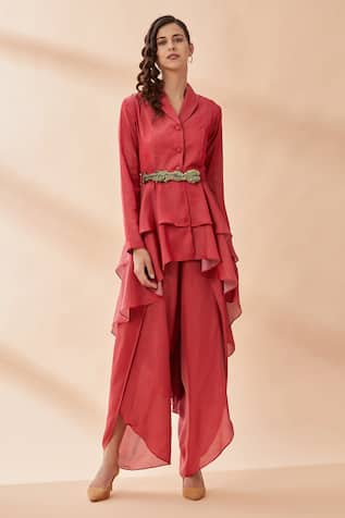 Layered Top & Draped Pant Set For Kids