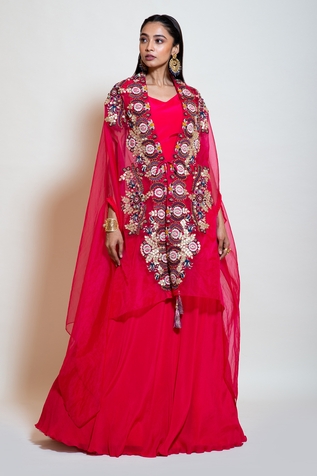 Smriti by Anju Agarwal Embellished Cape Lehenga Set