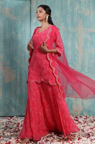 Smriti by Anju Agarwal Bhumi Printed Cape Sharara Set