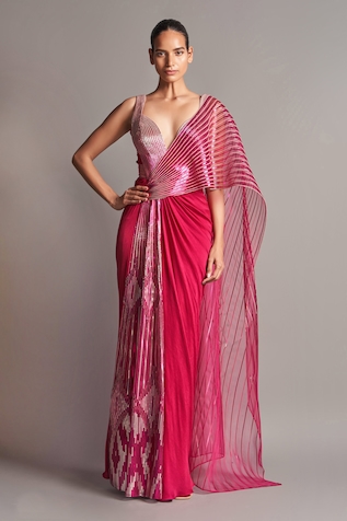 Amit Aggarwal Metallic Pre-Stitched Saree Gown
