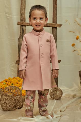 Solid Achkan & Printed Pajama Set 