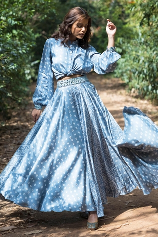 Basanti - Kapde Aur Koffee Bandhej Shirt & Lehenga Set