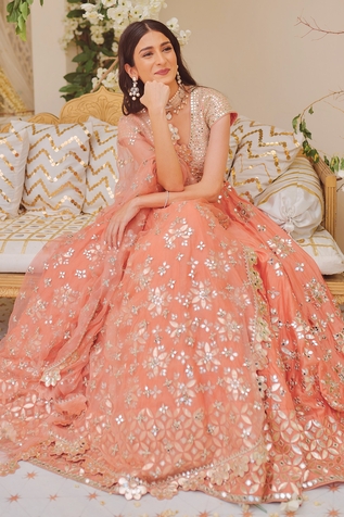 Abhinav Mishra Chanderi Silk Mirror Embellished Lehenga Set 