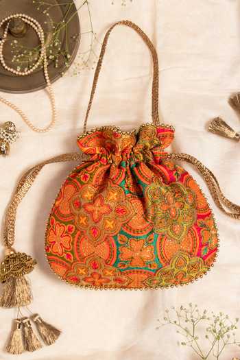 Amyra Embroidered Orange Potli Bag 