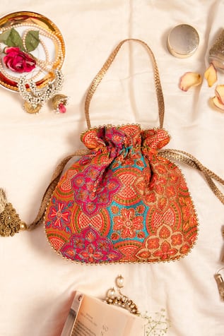 GOLD VELVET GOA POTLI art deco designer evening handbag for woman | satin  pearl bead drawstring pouch bag, bridesmaid wedding purse, potli bag