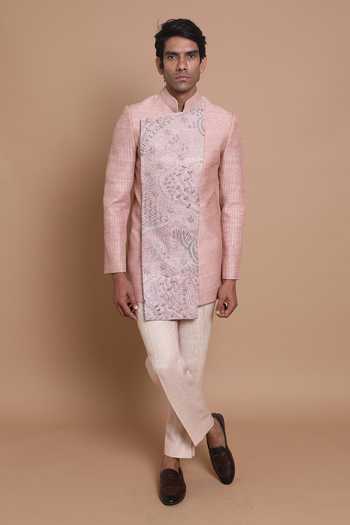 House Of Armuse Raw Silk Embroidered Bandhgala Set  