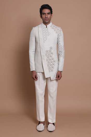House Of Armuse Raw Silk Embroidered Bandhgala Set  