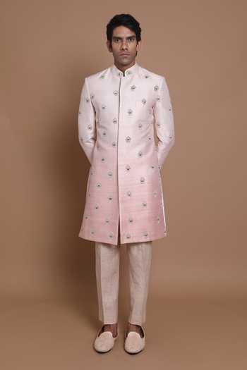 House Of Armuse Raw Silk Hand Embroidered Sherwani Set 