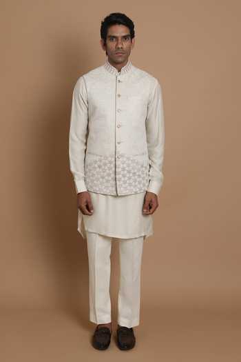 House Of Armuse Raw Silk Applique Bundi & Kurta Set 