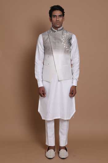 House Of Armuse Raw Silk Bandhgala & Linen Kurta Set 
