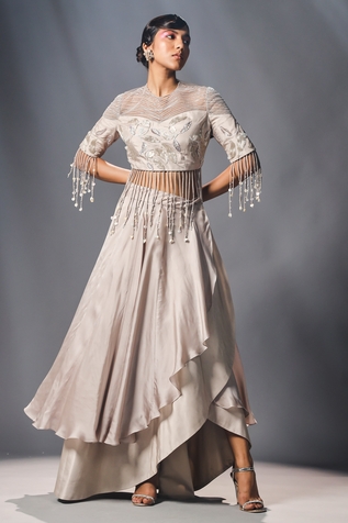 Isha Gupta Tayal Wrap Layered Skirt & Crop Top Set