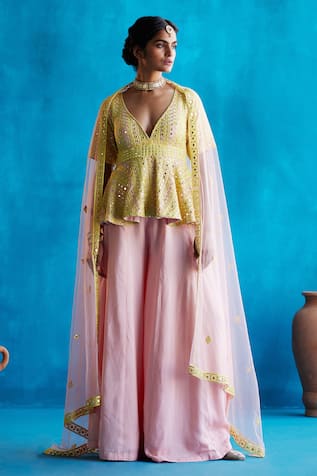 Angad Singh Organza Peplum Kurta Sharara Set 