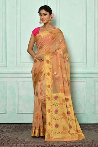 Beige Jaal Design Georgette Silk Banarasi Saree - The Roasted Fabric -  4092735