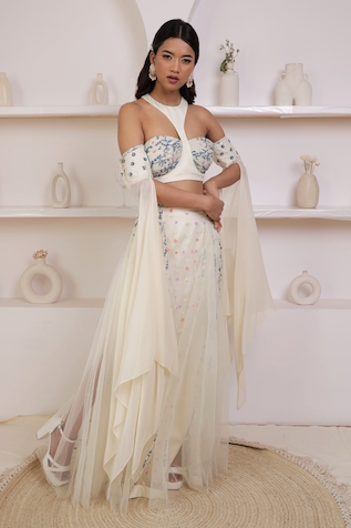 Amit Sachdeva Embroidered Crop Top & Skirt Set
