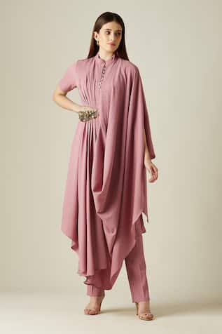 Cowl Draped Tunic & Pant Set For Kids