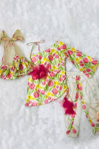 Printed One Shoulder Kurta & Dhoti Pant Set 