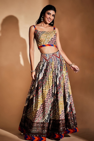 Buy Multi Color Chinon Printed Floral V-neck Crop Top With Palazzo For  Women by SAYISHA Online at Aza Fashions.