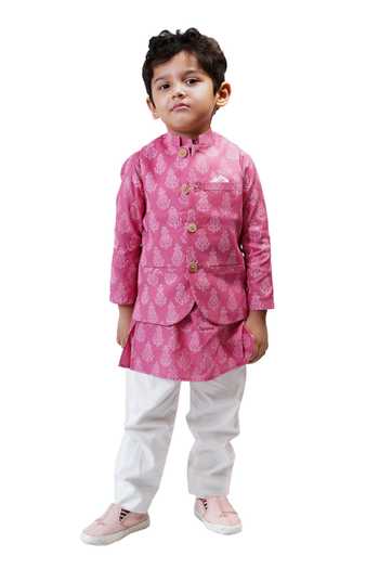 Tiny Colour Block Print Bundi Kurta Set 