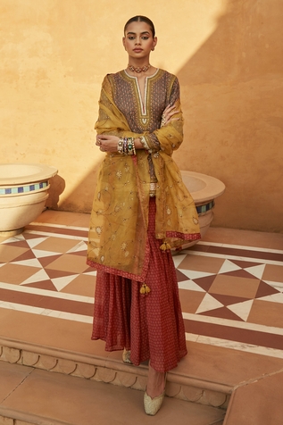 Avacara Handblock Print Kurta Sharara Set