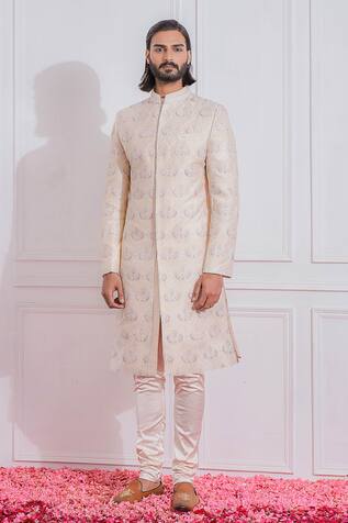 Raw Silk Embroidered Sherwani Set 