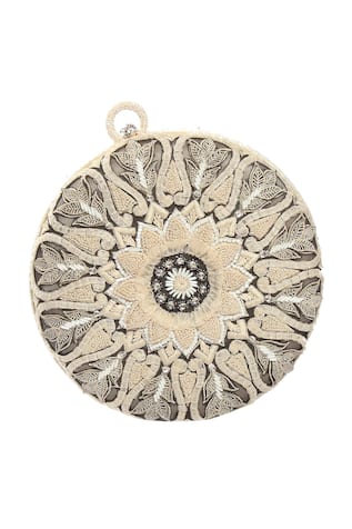 Floral Embroidered Circular Clutch