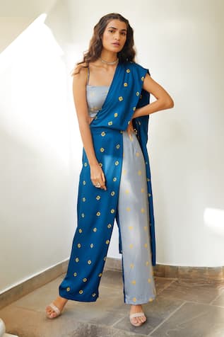 Buy Aapro Label Checkered Saree Pants- Multi-Color online