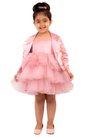 Layered Pink Dress & Satin Jacket Set 