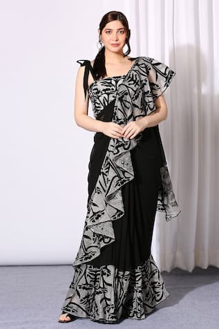 Embroidered Ruffle Saree with Blouse