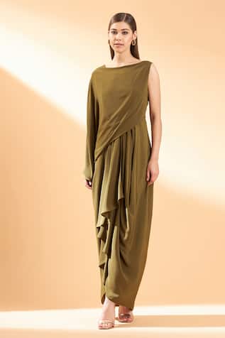 Silk Crepe Draped Gown For Kids